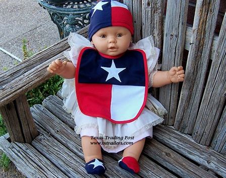 Texas Baby Booties, Cap and Bib Set in the Texas Flag