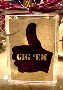 Gig 'em - Texas A&M on Lighted Glass Block