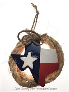 Texas Map Ornament with Lariat