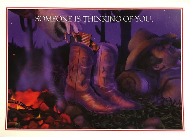 Texas Christmas Cards-Cowboy Boots by the Texas Campfire 