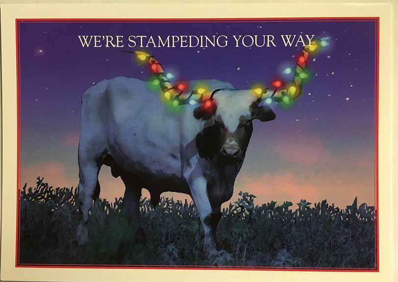 Texas Christmas Cards-Texas Longhorn with Lights