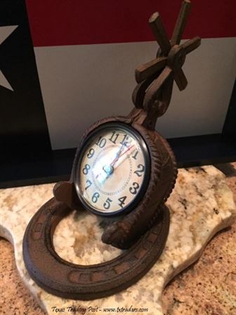 Texas Desk Clock with Horseshoe & Spur
