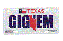 Texas License Plate for Texas Aggies - Gig 'Em