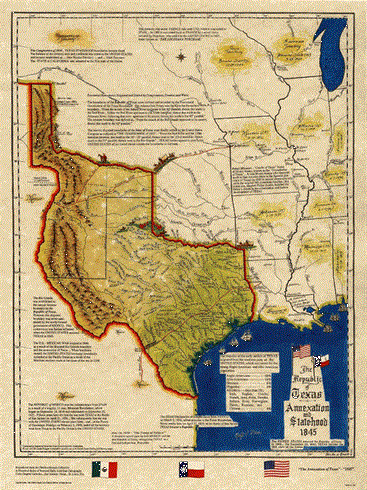 Texas Historical Map - Republic of Texas -1845-Statehood 