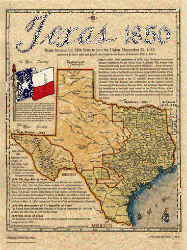 Texas Historical Map - 1850-Texas Joins the Union 