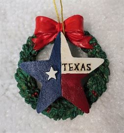 Texas Christmas Ornament - Texas Lone Star on Wreath