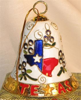 Cloisonne Bell Ornament - State of Texas and Bluebonnets 