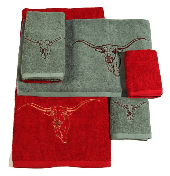 Texas Bathroom Accessories And Decor Embroidered Texas Longhorn 3 Piece Towel Set